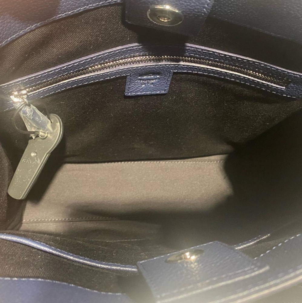 MCM Navy/Black Leather Messenger Tote Bag with Camo/Floral Print - Picture 12 of 17